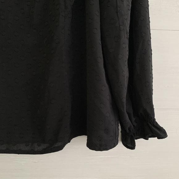 NWT LOFT - Black Swiss Dot long sleeve ruffled top, L - Picture 3 of 6
